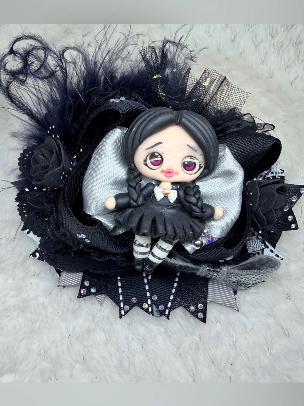 Large Wednesday Addams Hair Bow Clip - Cute Kawaii Gothic Lolita